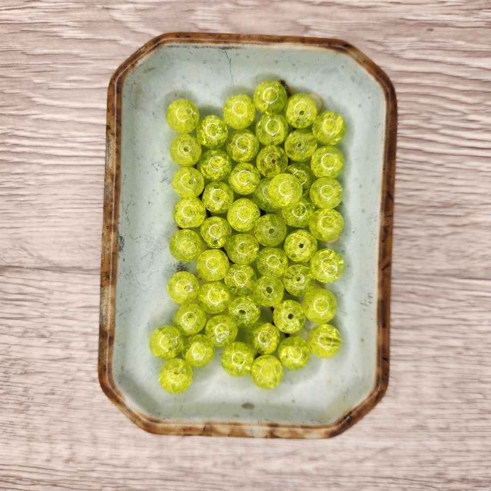 8mm Crackle Glass Beads 50 Count Lime Green #110